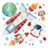 Dětská nálepka na zeď Solar system - Země, měsíc, astronauti, satelit a rakety