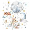 Dětská nálepka na zeď Tiny world - zajíček s balony a tygřík na obláčku