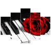 Obraz s hodinami Růže na klavíru - 5 dílný