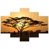 Obraz s hodinami Akácie v Serengeti - 5 dílný