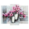 Obraz s hodinami Růžové magnolie ve váze - 3 dílný
