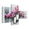 Obraz s hodinami Růžové magnolie ve váze - 3 dílný