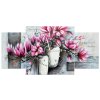 Obraz s hodinami Růžové magnolie ve váze - 3 dílný