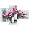Obraz s hodinami Růžové magnolie ve váze - 3 dílný