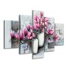 Obraz s hodinami Růžové magnolie ve váze - 5 dílný