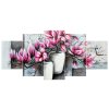 Obraz s hodinami Růžové magnolie ve váze - 5 dílný