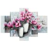 Obraz s hodinami Růžové magnolie ve váze - 5 dílný