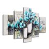 Obraz s hodinami Modré magnólie ve vázách - 5 dílný