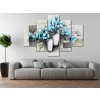Obraz s hodinami Modré magnólie ve vázách - 5 dílný