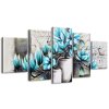 Obraz s hodinami Modré magnólie ve vázách - 5 dílný