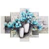Obraz s hodinami Modré magnólie ve vázách - 5 dílný