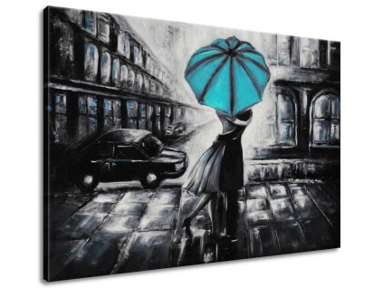 Kézzel festett kép Türkiz csók az esőben