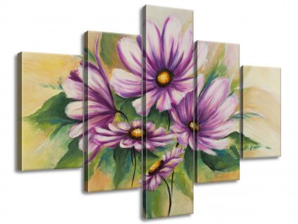 5 részes kézzel festett kép Virágok és levélzöld