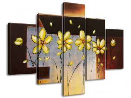 5 részes kézzel festett kép Sárga virágocskák