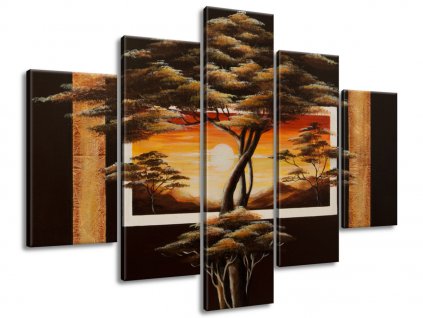 5 részes kézzel festett kép Afrikai táj fákkal