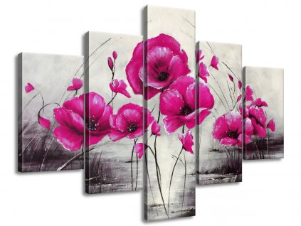 5 részes kézzel festett kép Rózsaszín pipacsok
