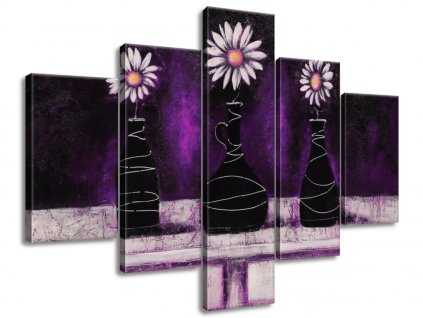 5 részes kézzel festett kép Margitvirágos lila trió
