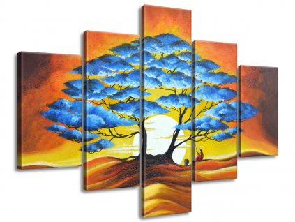 5 részes kézzel festett kép Pihenés a kék fa alatt