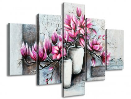 Kézzel festett kép Rózsaszín magnóliák a vázában 150x105cm + Ajándék