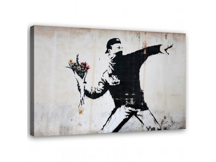 Vászonkép Banksy huligán egy csokor virágot dobálva