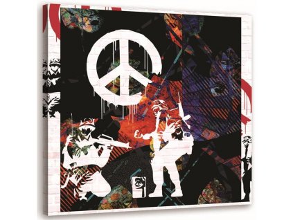Vászonkép Banksy katonák és festett békejelek