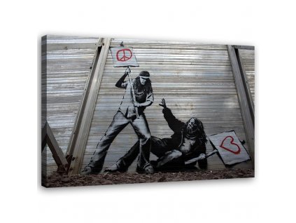 Vászonkép Fighting peace with love Banksy falfestmény