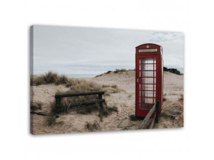 Vászonkép Telefonfülke a tengerparton