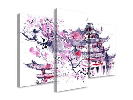 Kép Festett japán pagoda és cseresznyevirág