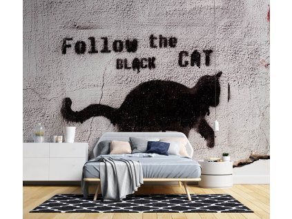 Fotótapéta Fekete macska - kövesse a fekete macskát, beton