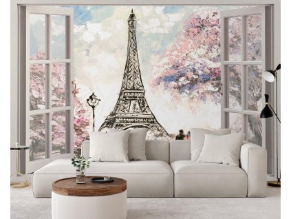Fotótapéta Ablak az Eiffel-toronyra nézo ablakkal