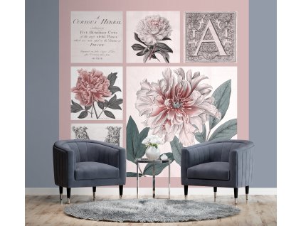 Fotótapéta Rózsaszín kollázs virágok - Andrea Haase