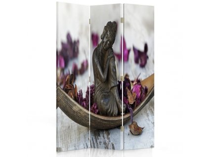 Paraván Buddha lila szirmokkal