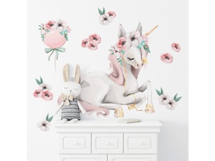 Falmatrica gyerekeknek Pastel unicorns - egyszarvú, virágok és léggömb