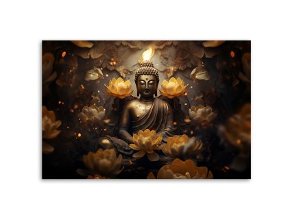 Vászonkép Arany Buddha és lótuszvirág