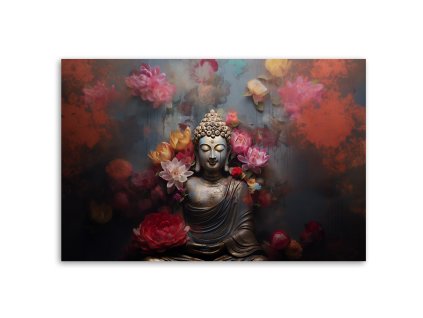 Vászonkép Buddha virágokkal körülvéve