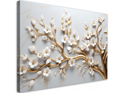 Vászonkép Arany ág fehér magnólia virágokkal