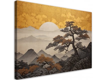 Vászonkép Japán táj arany égbolttal