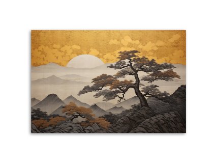 Vászonkép Japán táj arany égbolttal
