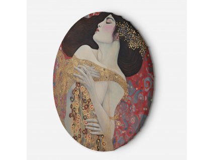 Kerek vászonkép Nő és piros absztrakt - Gustav Klimt, reprodukció