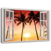 Vászonkép Ablak - nap és pálmafák