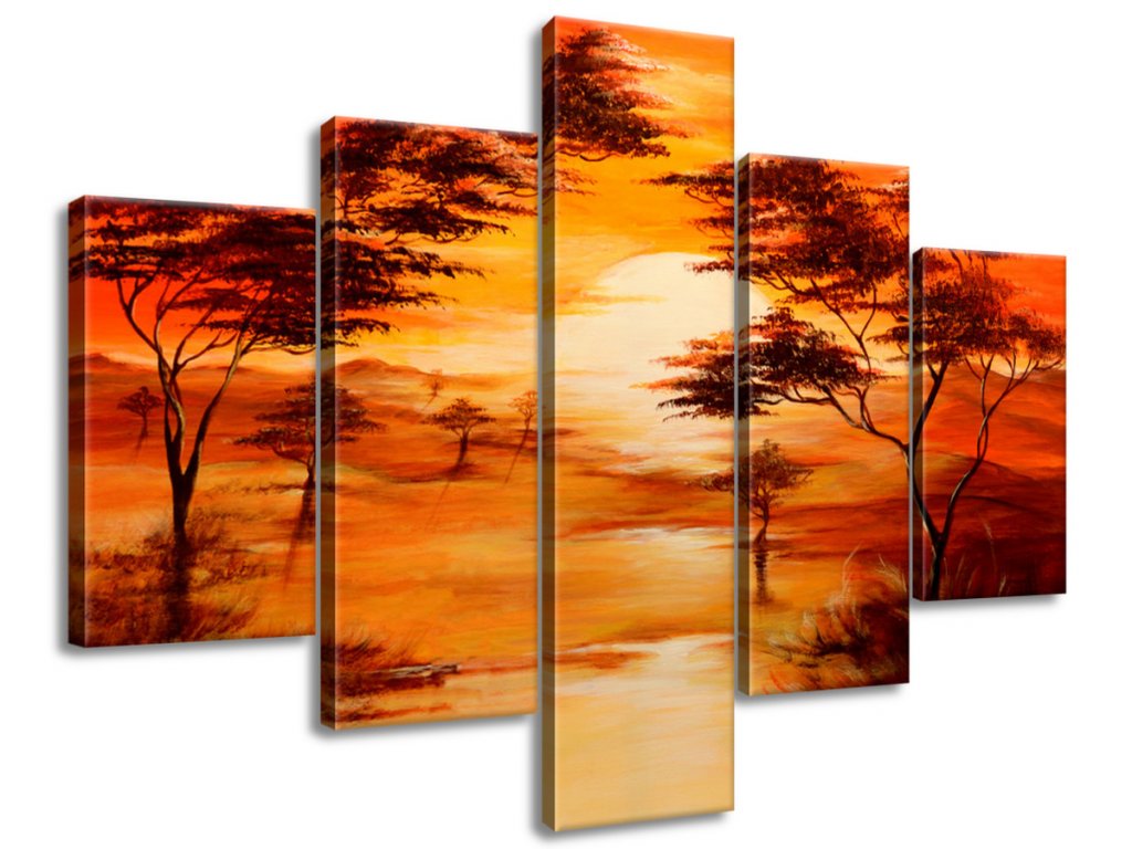 5 dielny ručne maľovaný obraz Západ slnka