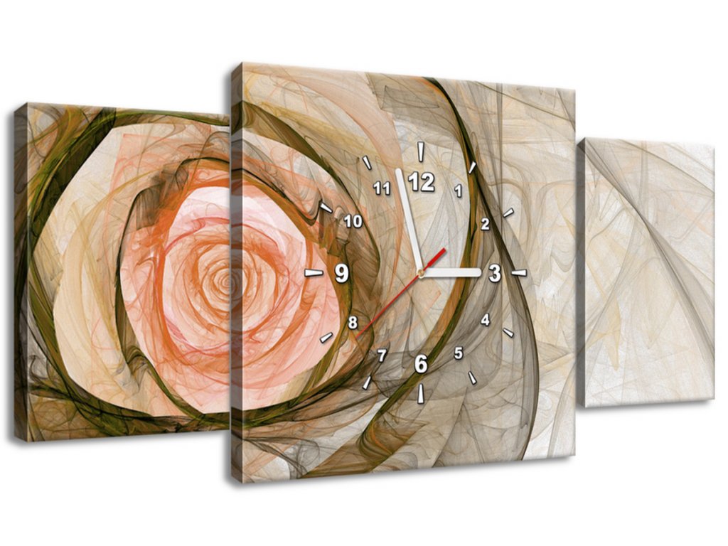 3 dielny obraz s hodinami Nádherná ruža fraktál