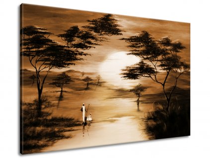 Ručne maľovaný obraz Africký západ slnka