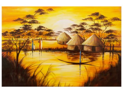 Ručne maľovaný obraz Africká dedina