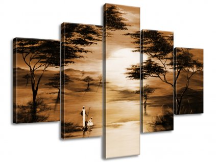 5 dielny ručne maľovaný obraz Africký západ slnka