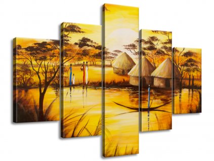 5 dielny ručne maľovaný obraz Africká dedina