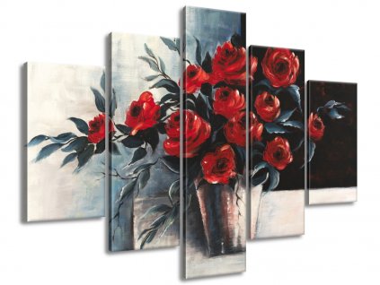 5 dielny ručne maľovaný obraz Ruže vo váze