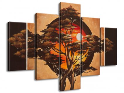 5 dielny ručne maľovaný obraz Sférický strom
