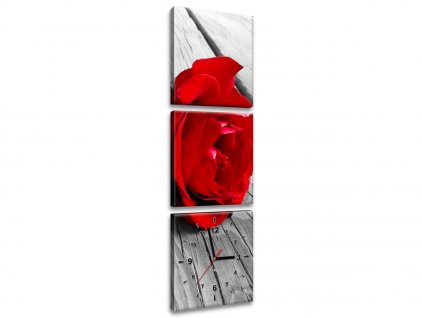 3 dielny obraz s hodinami Červená ruža