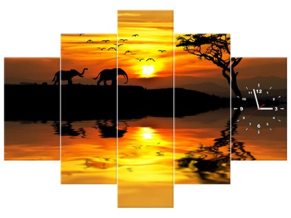 Obraz s hodinami Afrika - 5 dielny